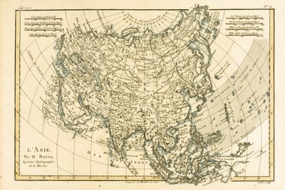 アジア、ギヨーム・レイナル（1713-96）による「地球のすべての既知の部分の地図」から、1780年にジュネーブで出版 作： Charles Marie Rigobert Bonne